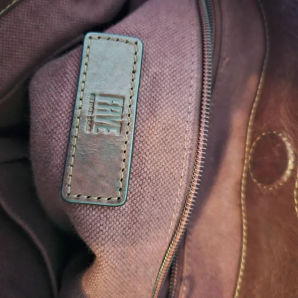 Frye large leather hobo bag, reddish brown.
